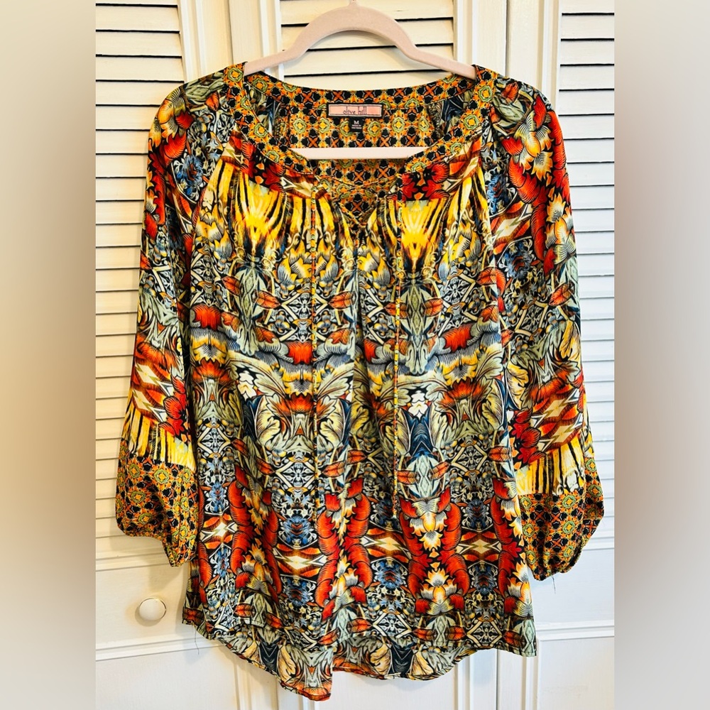 Printed Peasant Blouse in Multicolor